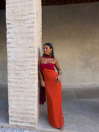 Vestido naranja y rojo