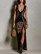 Olivia Vestido Estampado de Estilo Bohemio con Escote en V Profundo y Abertura Lateral