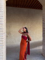 Vestido naranja y rojo