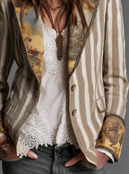 Sara - Boho Striped Blazer with Printed Collar