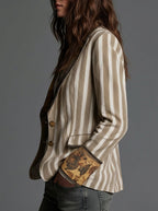 Sara - Boho Striped Blazer with Printed Collar