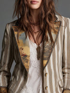 Sara - Boho Striped Blazer with Printed Collar