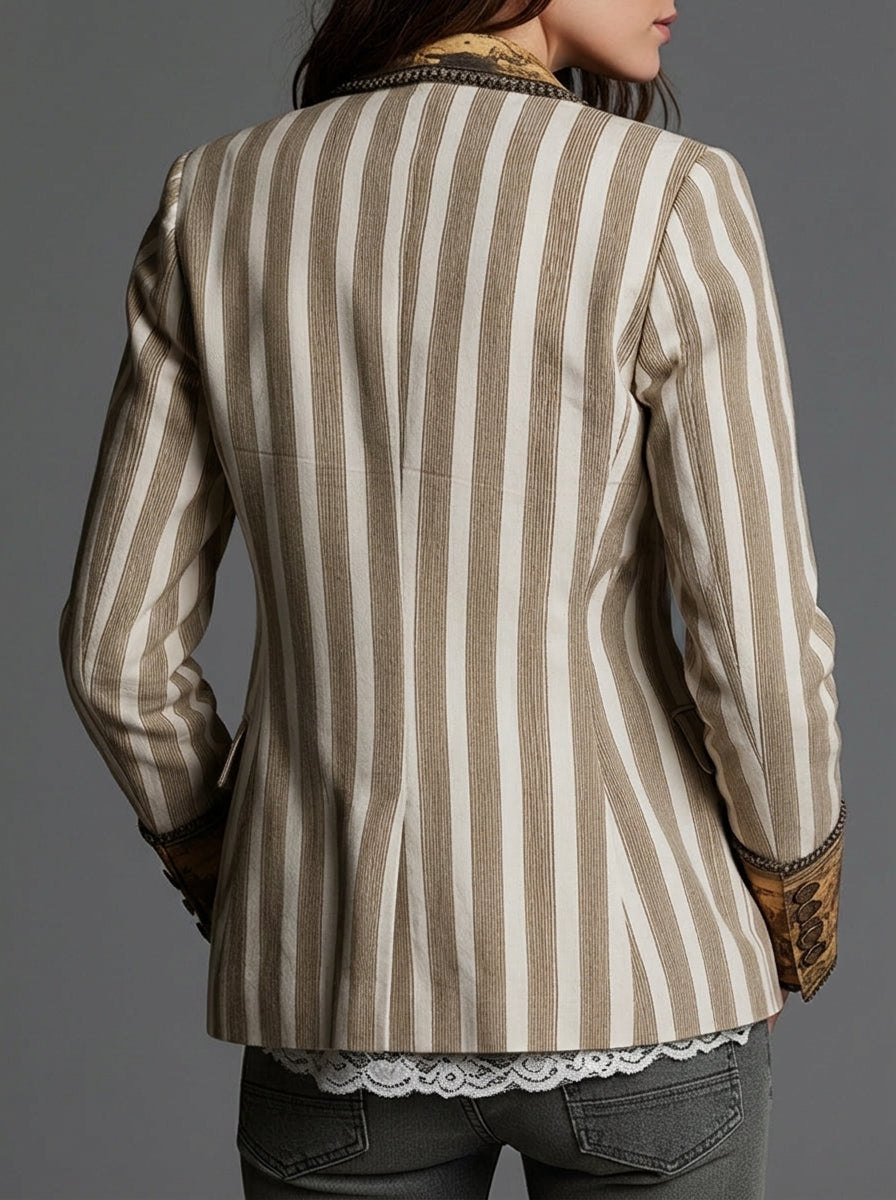 Sara - Boho Striped Blazer with Printed Collar