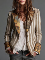 Sara - Boho Striped Blazer with Printed Collar