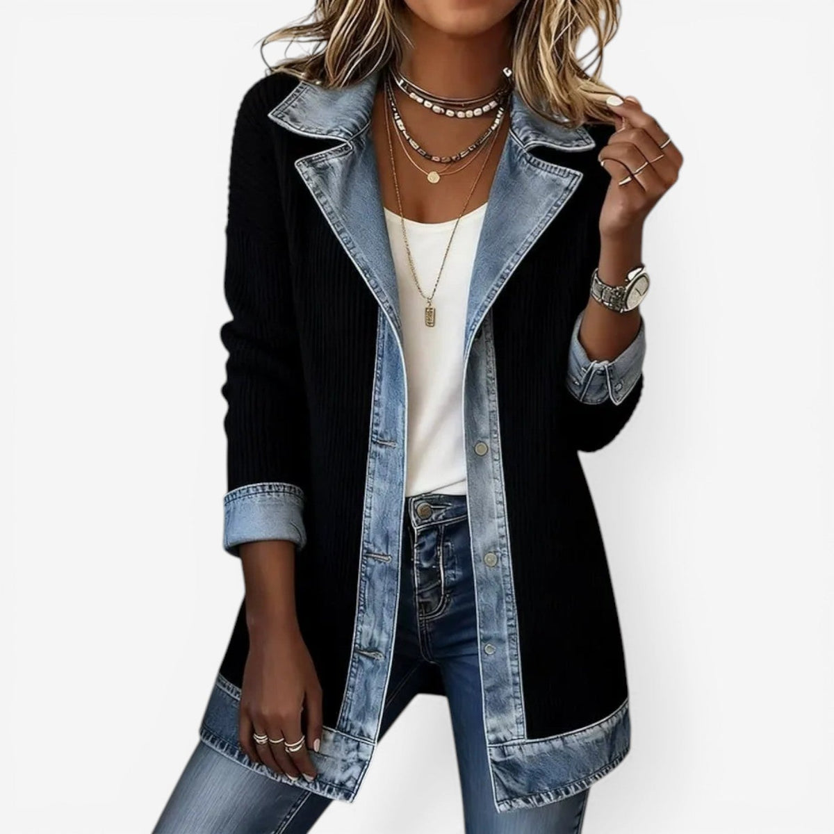 Chaqueta de Punto y Mezclilla Sofía