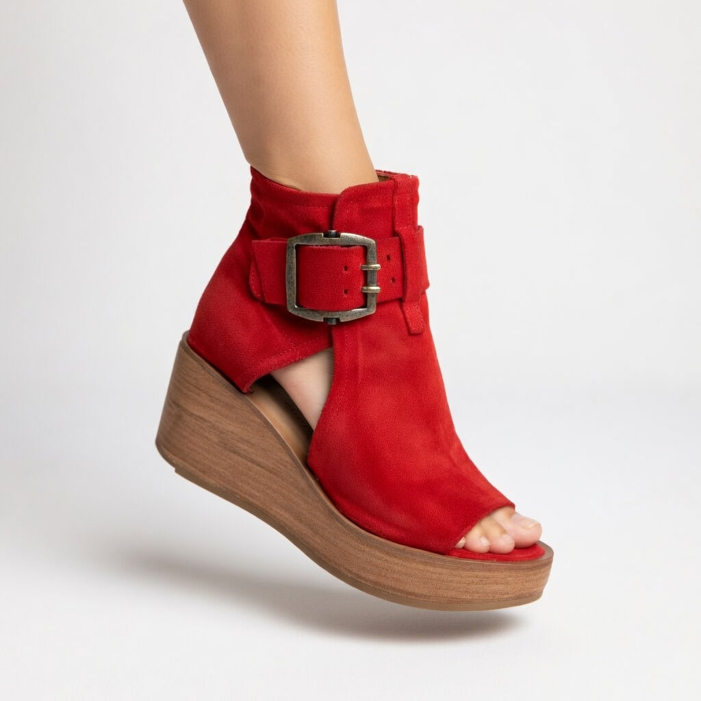 Botines de cuña con puntera abierta, estilo moderno