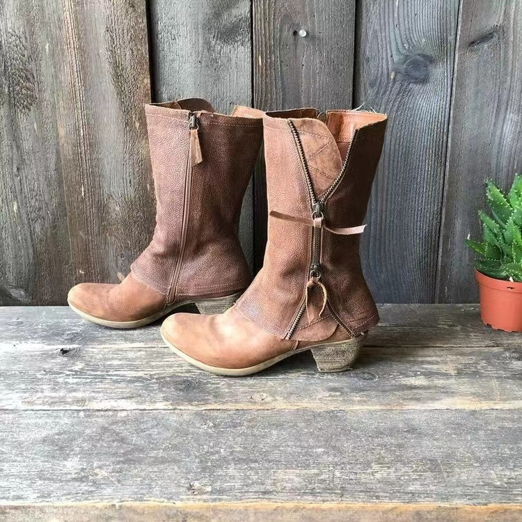 Botines de cuero con cremallera lateral