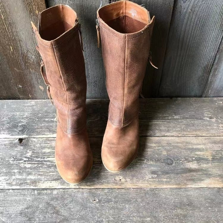 Botines de cuero con cremallera lateral