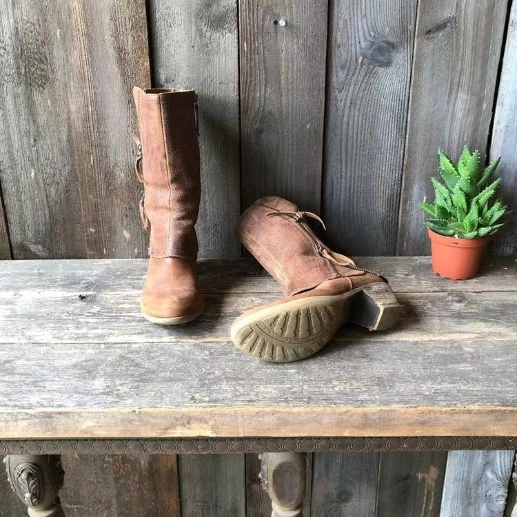 Botines de cuero con cremallera lateral