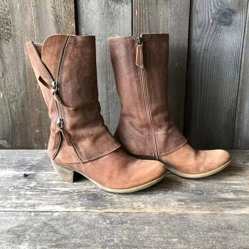 Botines de cuero con cremallera lateral
