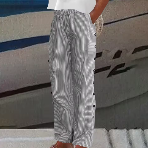 Anunciación | Pantalón recto con rayas y botones laterales