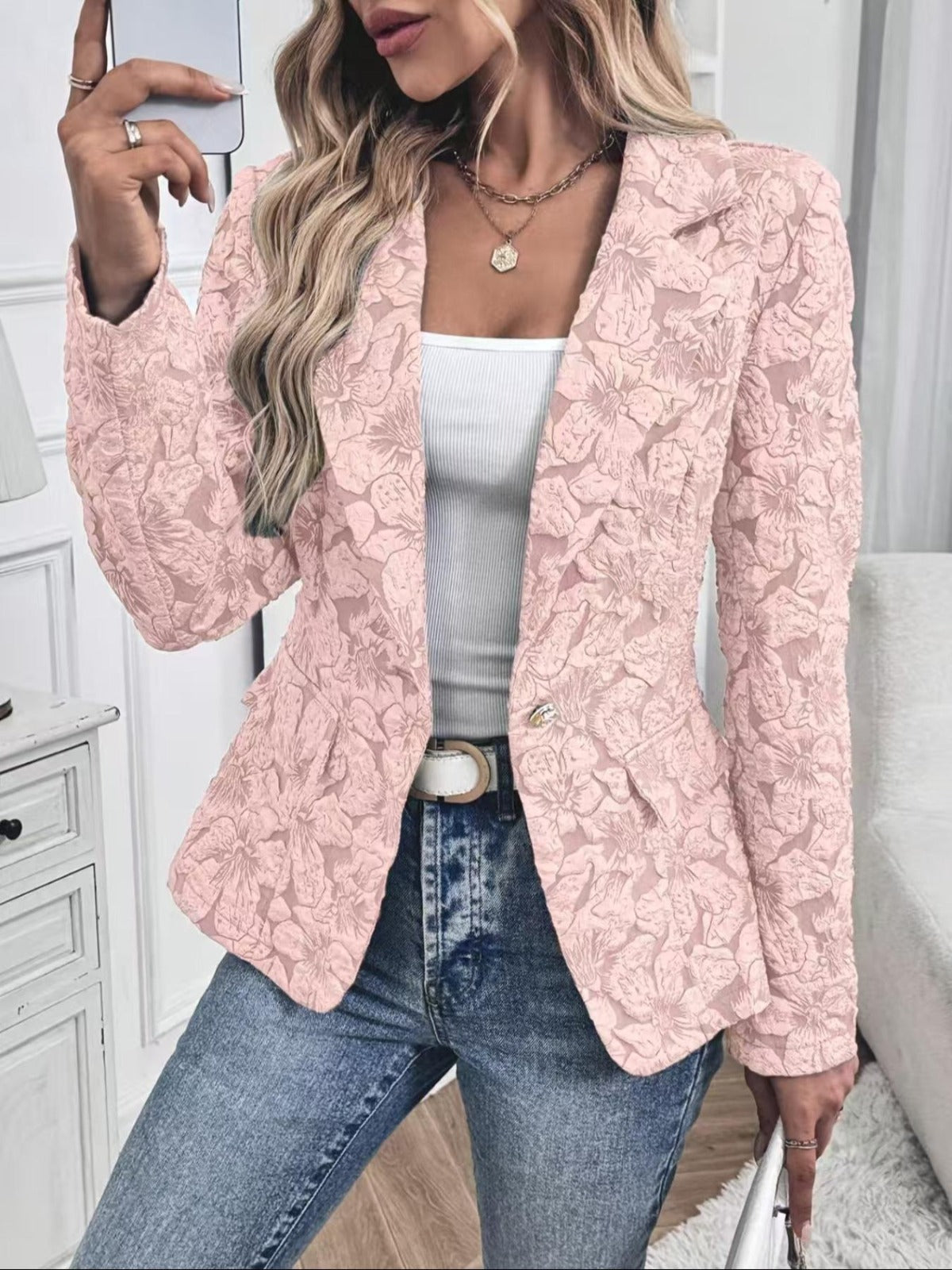 Blazer Ajustado de Mujer en Jacquard Paisley