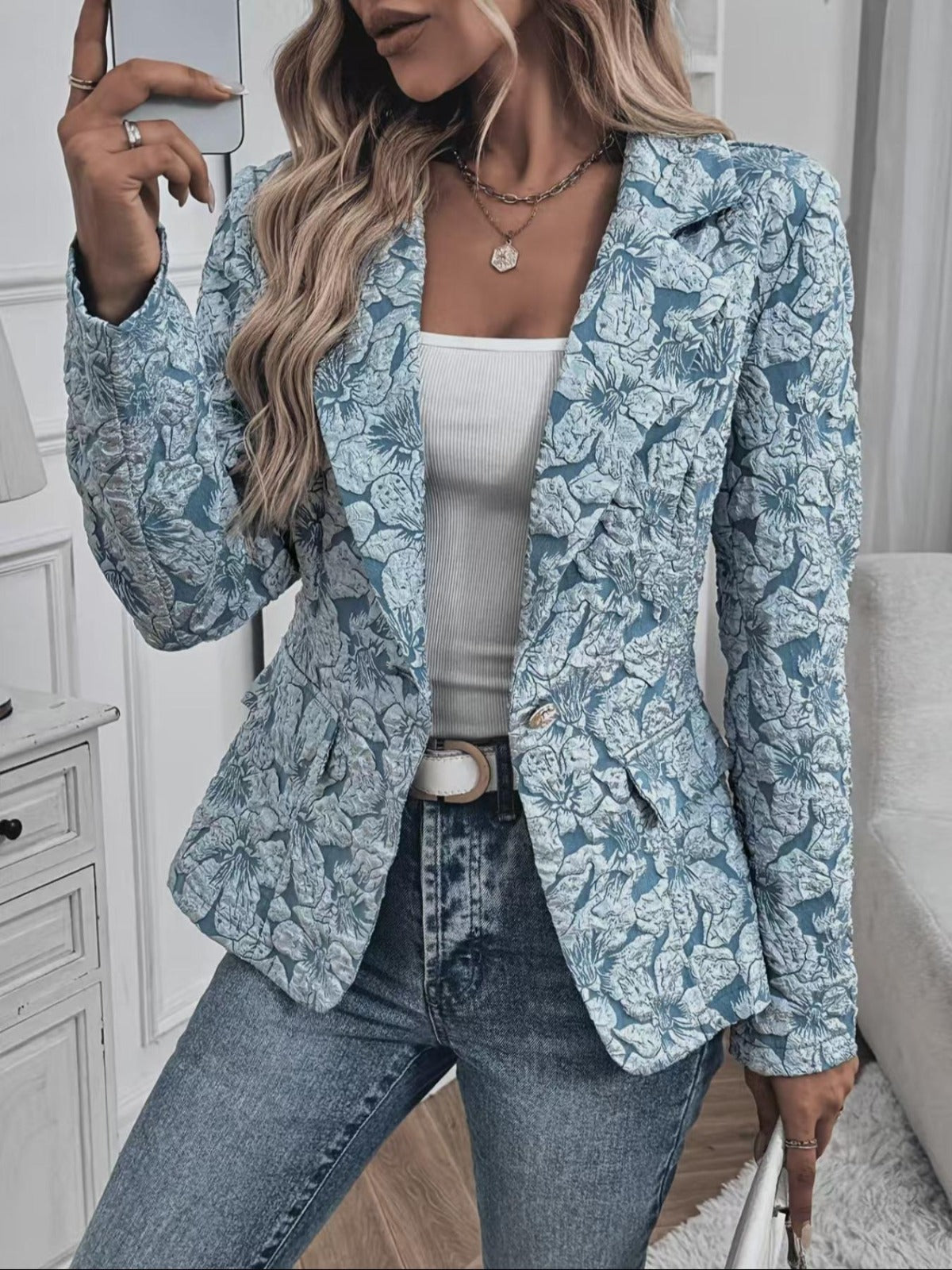 Blazer Ajustado de Mujer en Jacquard Paisley