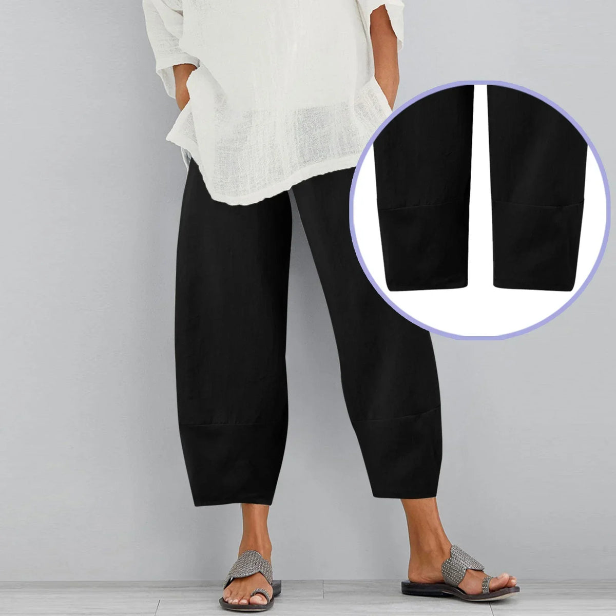Mireya | Mujer pantalón ancho con diseño suelto y largo cropped