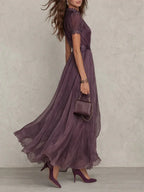 Fabiola Vestido Maxi de Chiffon con Escote Abertura Morado