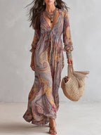 Laura Vestido Maxi de Chiffon con Estampado Paisley y Escote en V