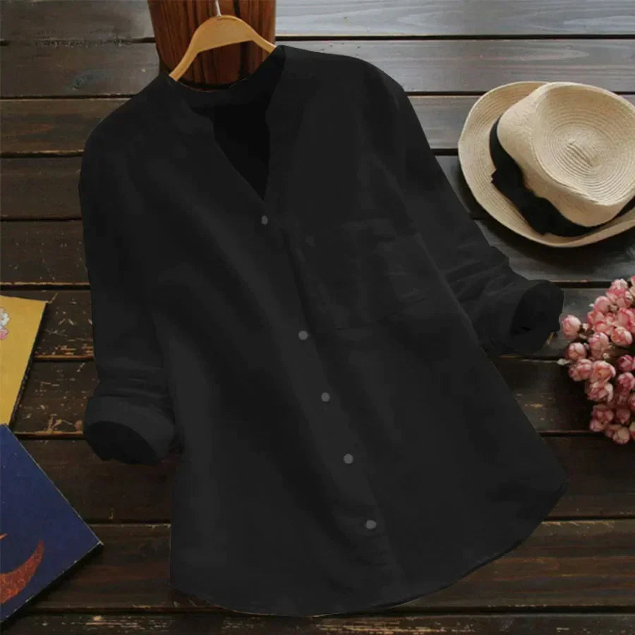 Flor | Camisa con manga larga y bolsillo con cuello sin solapa