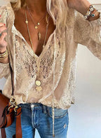 Serelia | Blusa para mujer con encaje y escote en V de estilo bohemio