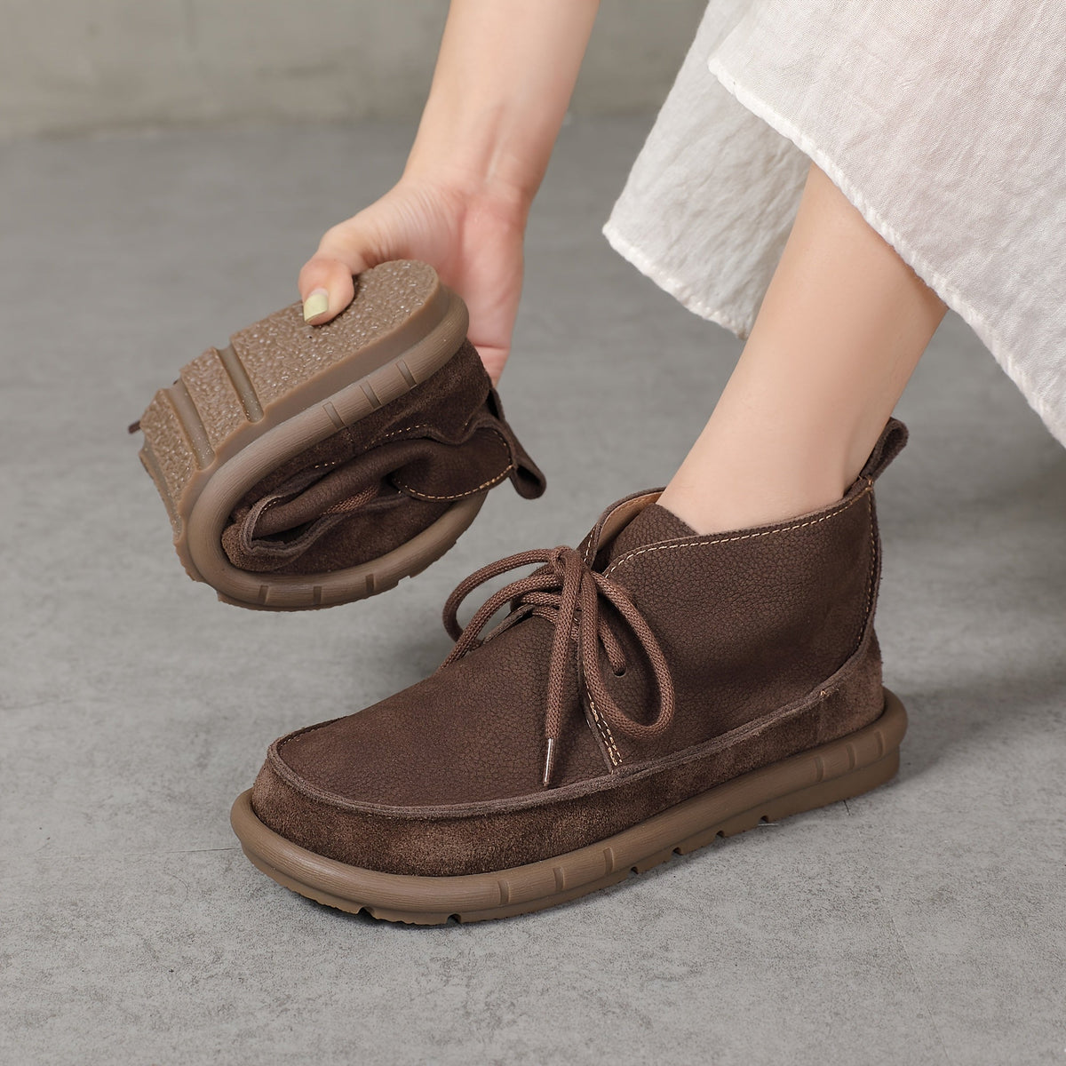 Botas de Tobillo de Cuero con Cordones