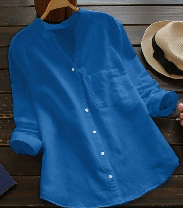 Flor | Camisa con manga larga y bolsillo con cuello sin solapa