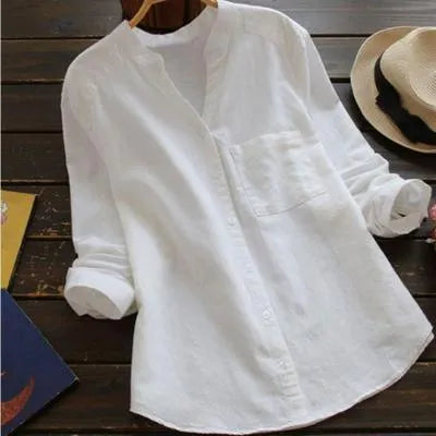Flor | Camisa con manga larga y bolsillo con cuello sin solapa