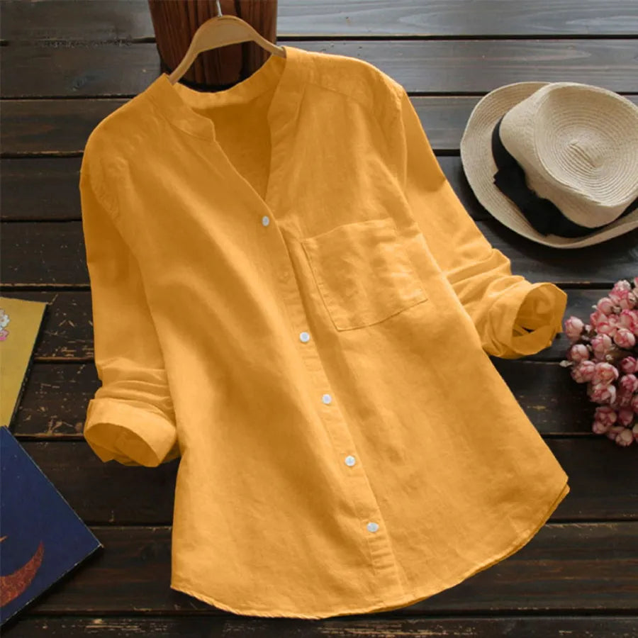 Flor | Camisa con manga larga y bolsillo con cuello sin solapa