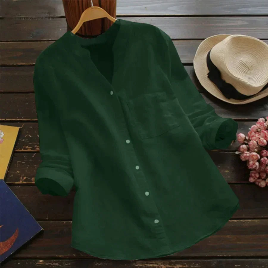Flor | Camisa con manga larga y bolsillo con cuello sin solapa
