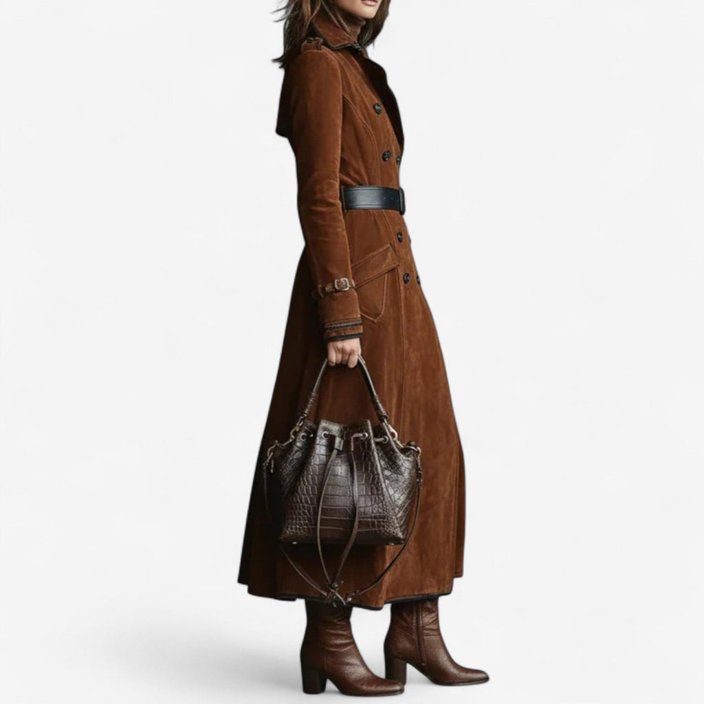 Abrigo largo mujer estilo trench efecto ante – abrigo elegante mujer