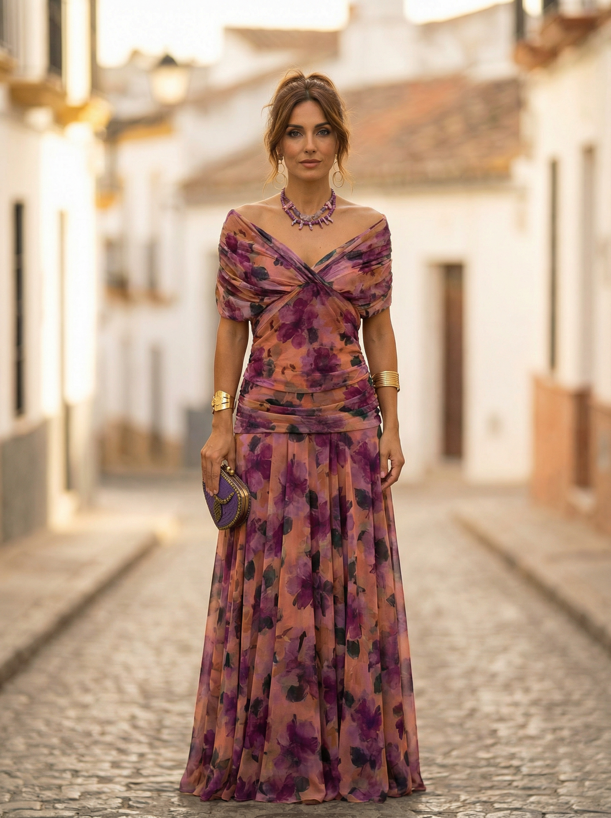 Vestido largo elegante con cuello en V
