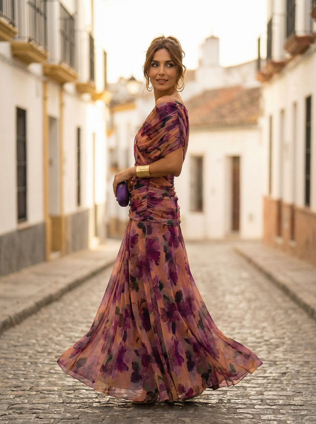 Vestido largo elegante con cuello en V