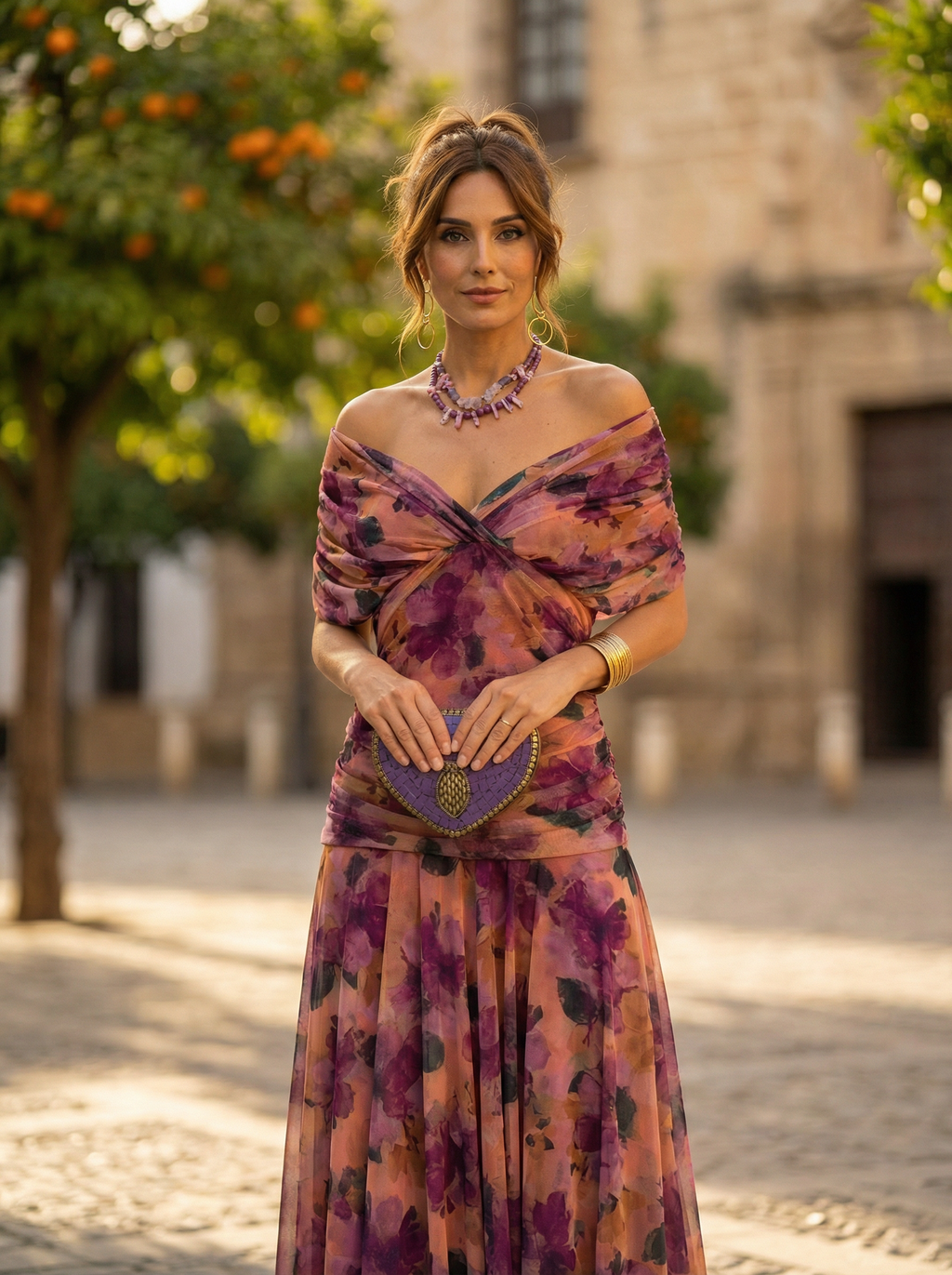 Vestido largo elegante con cuello en V