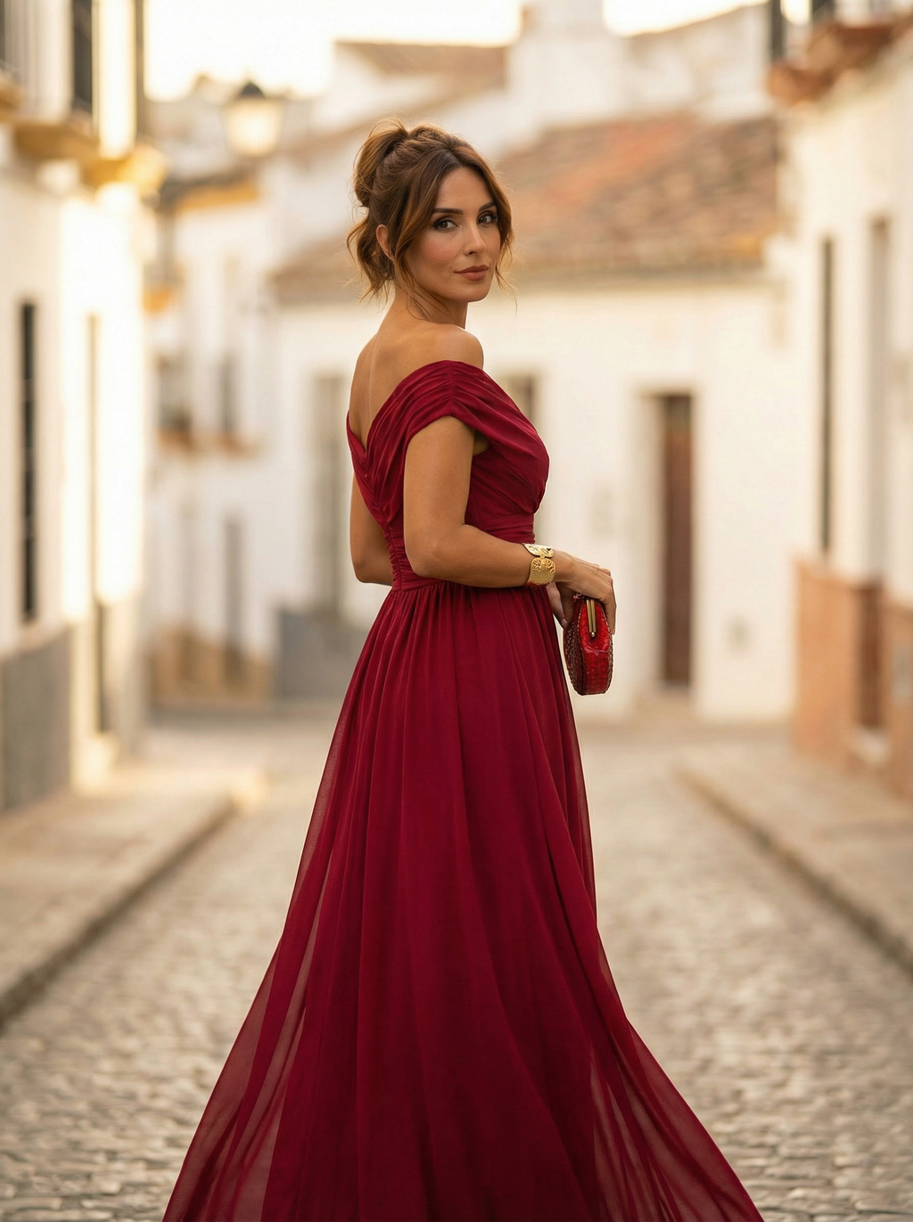 Vestido largo elegante con cuello en V