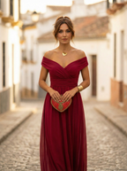 Vestido largo elegante con cuello en V