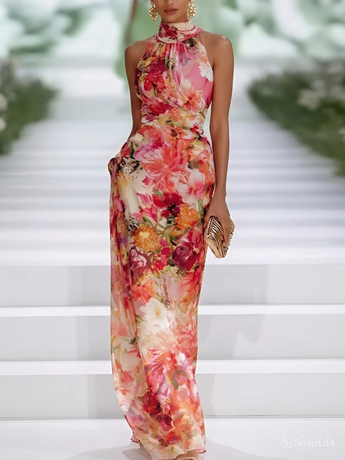 Vestido largo halter floral