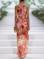 Vestido largo halter floral