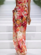 Vestido largo halter floral