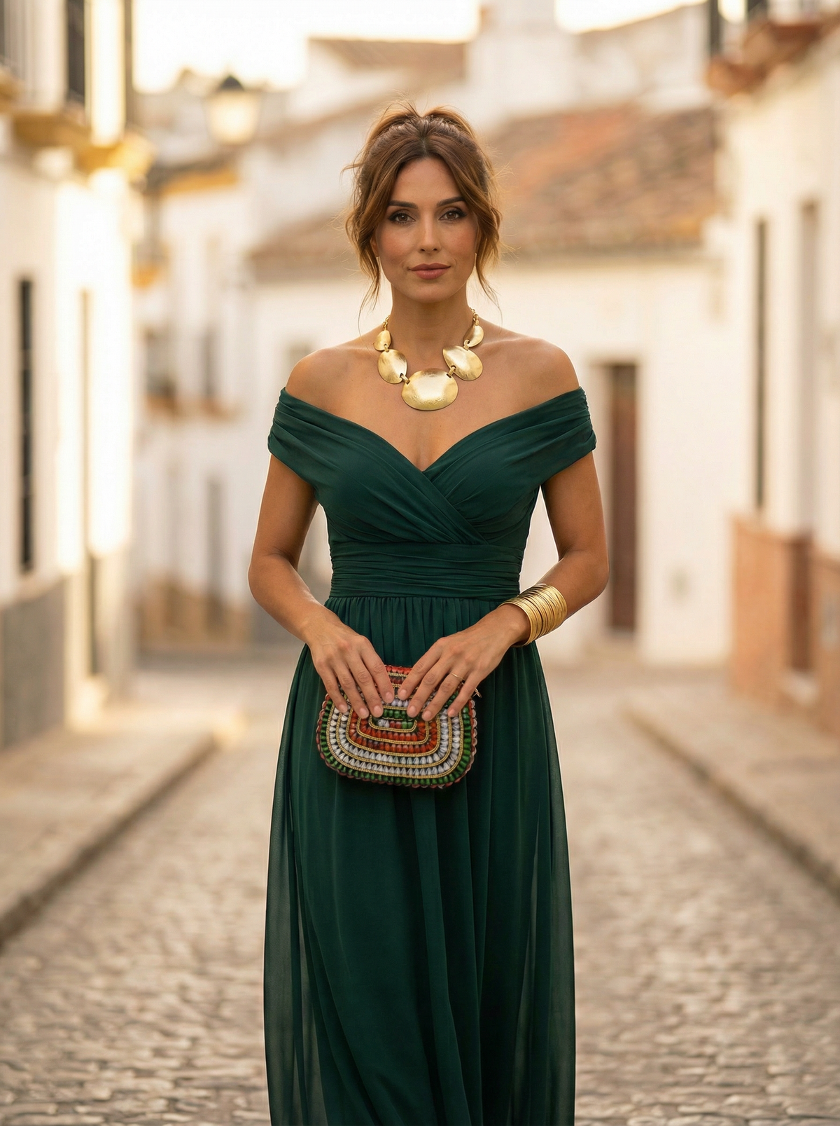 Vestido largo elegante con cuello en V