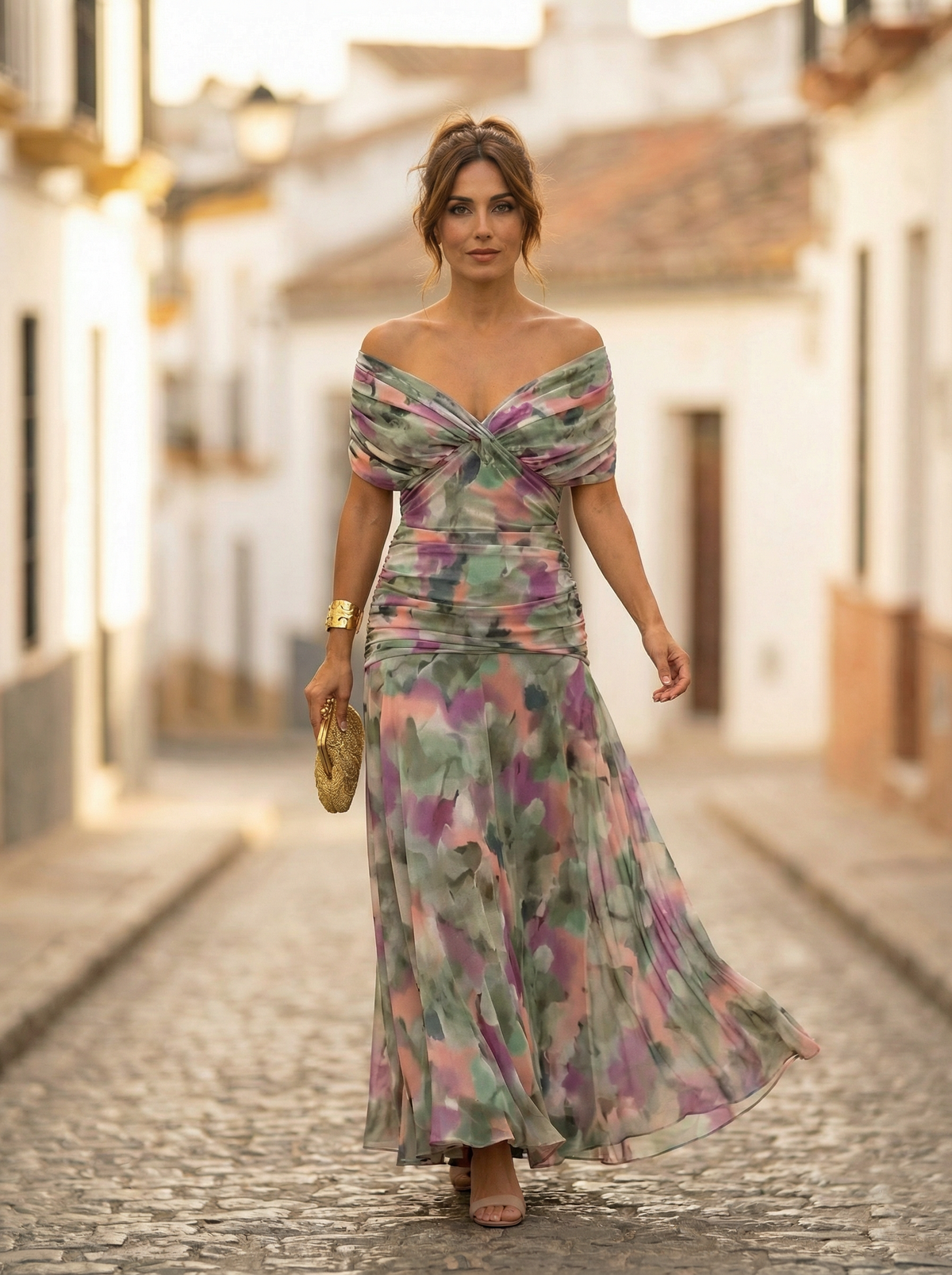Vestido largo elegante con cuello en V