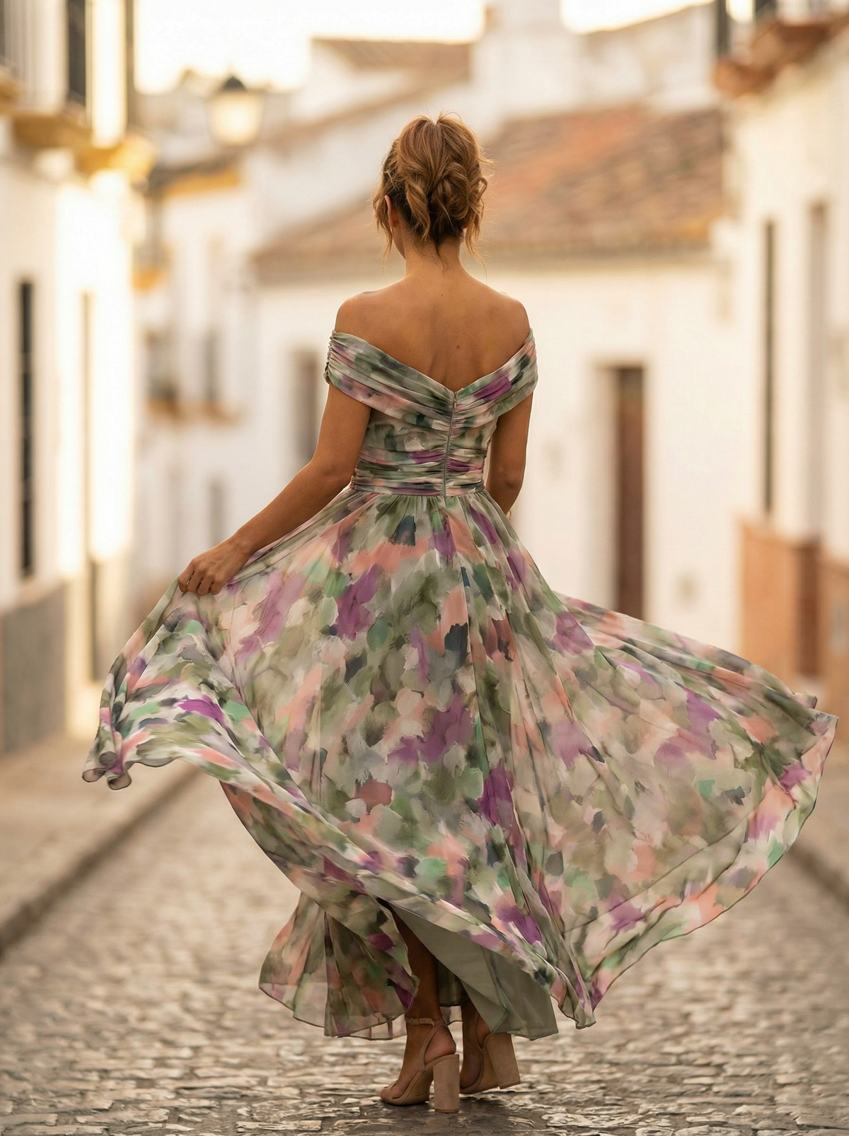 Vestido largo elegante con cuello en V