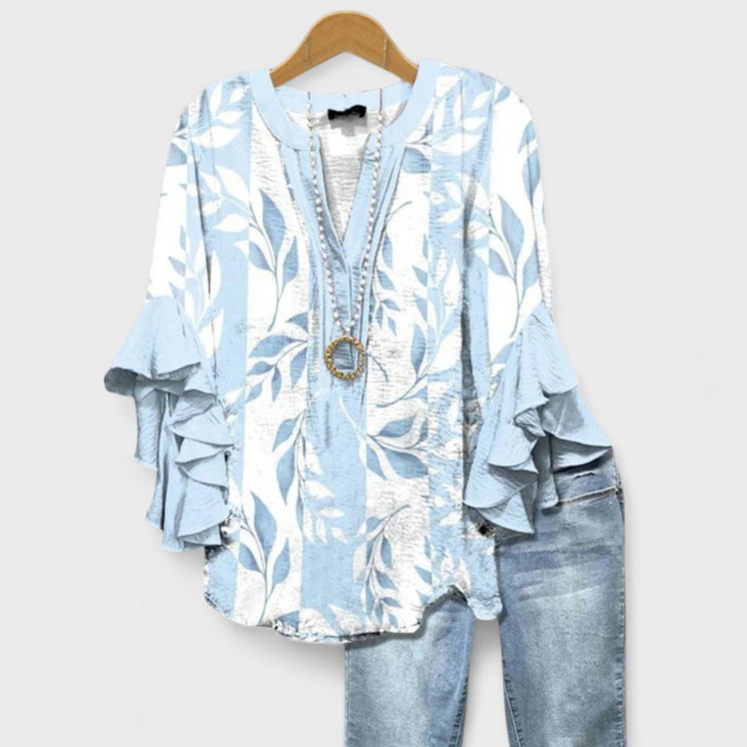 Violeta | Blusa floral para mujer con mangas de volantes y escote en V