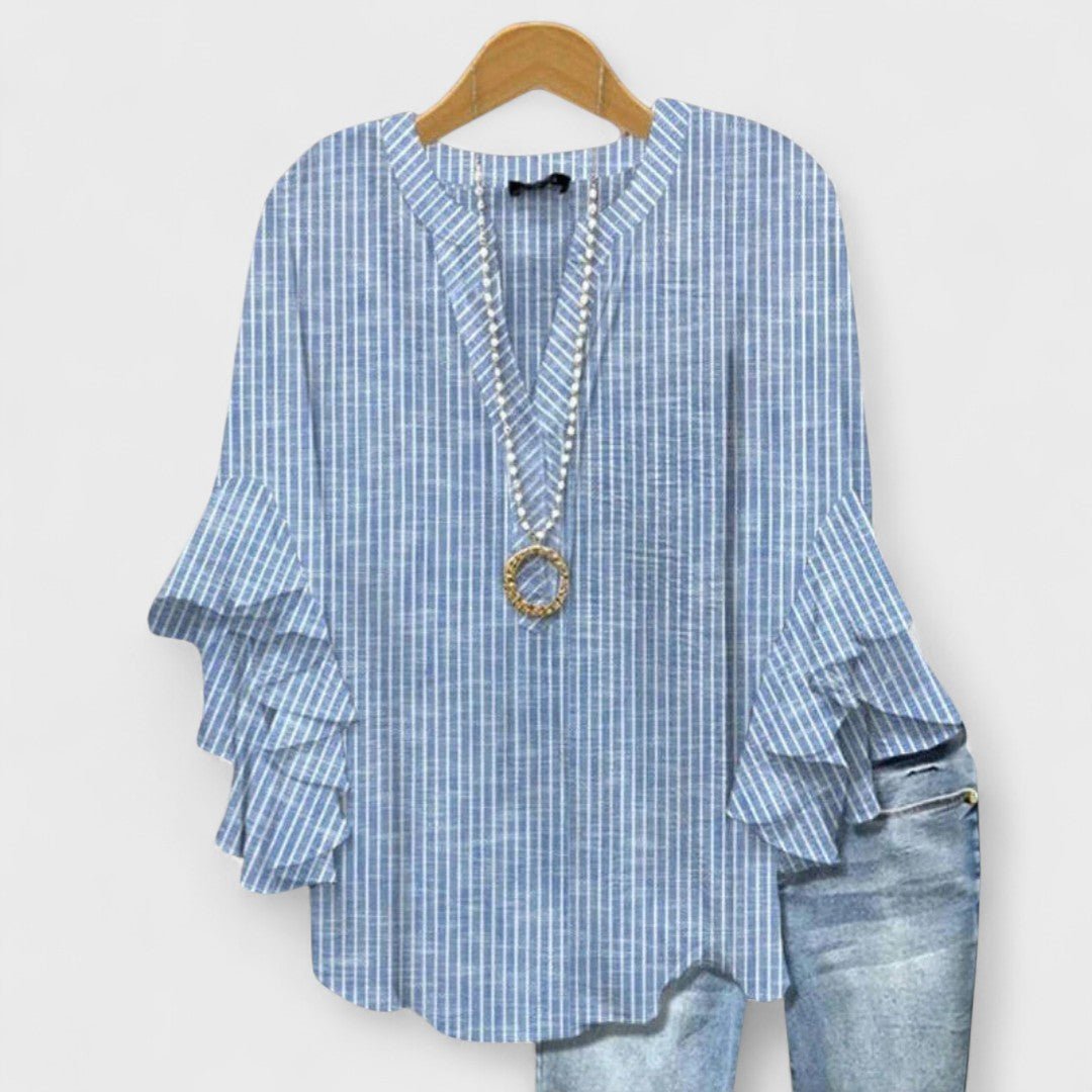 Violeta | Blusa floral para mujer con mangas de volantes y escote en V